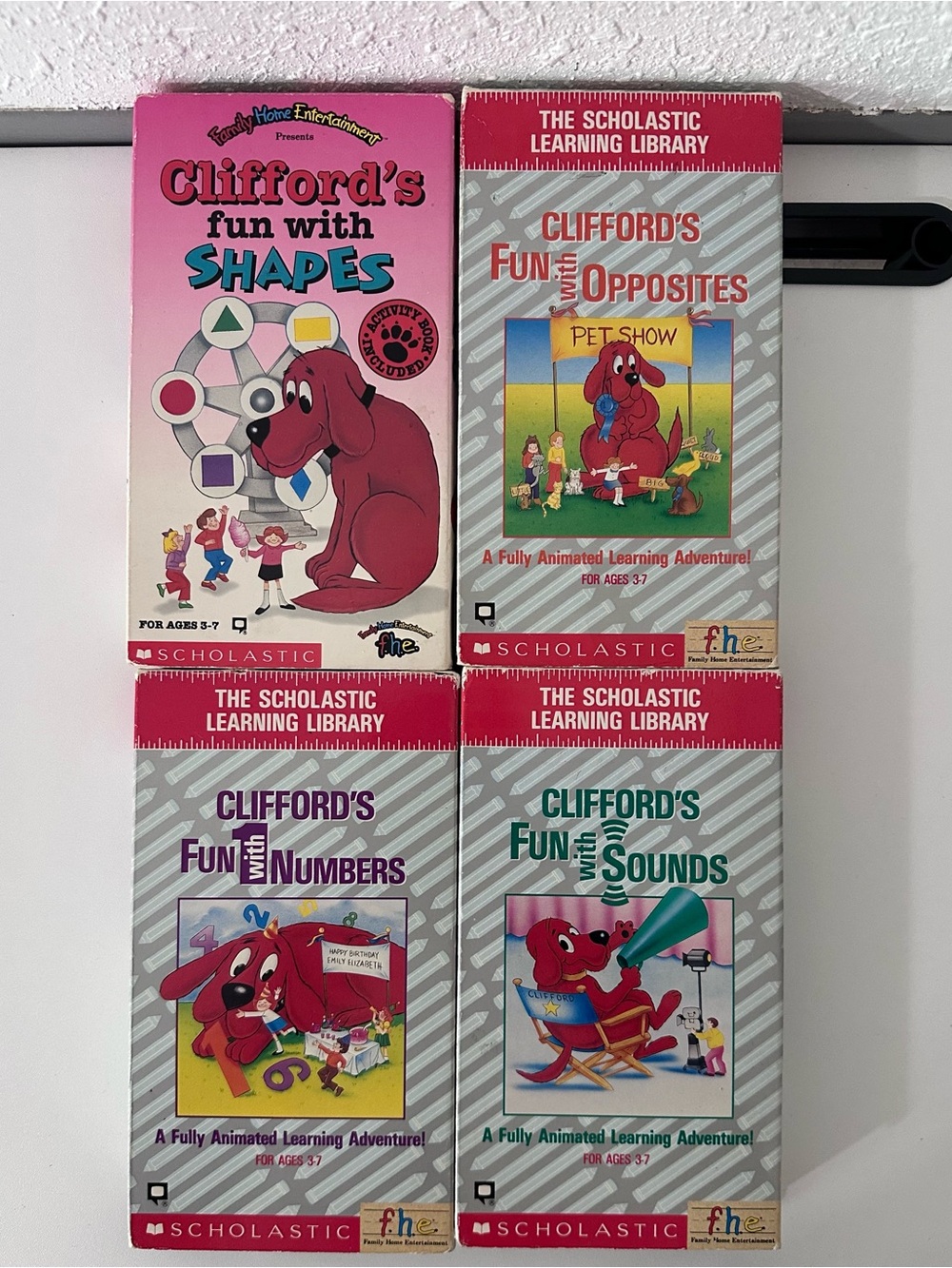 Clifford’s Fun with Shapes, Opposites, Numbers, & Sounds, VHS Set of 4 (1992)